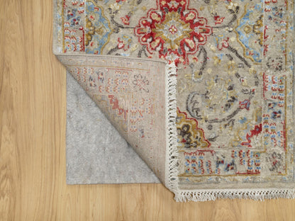 Transitional hand-knotted wool/silk runner in Beige, 2'7" x 26'0", SKU O090818