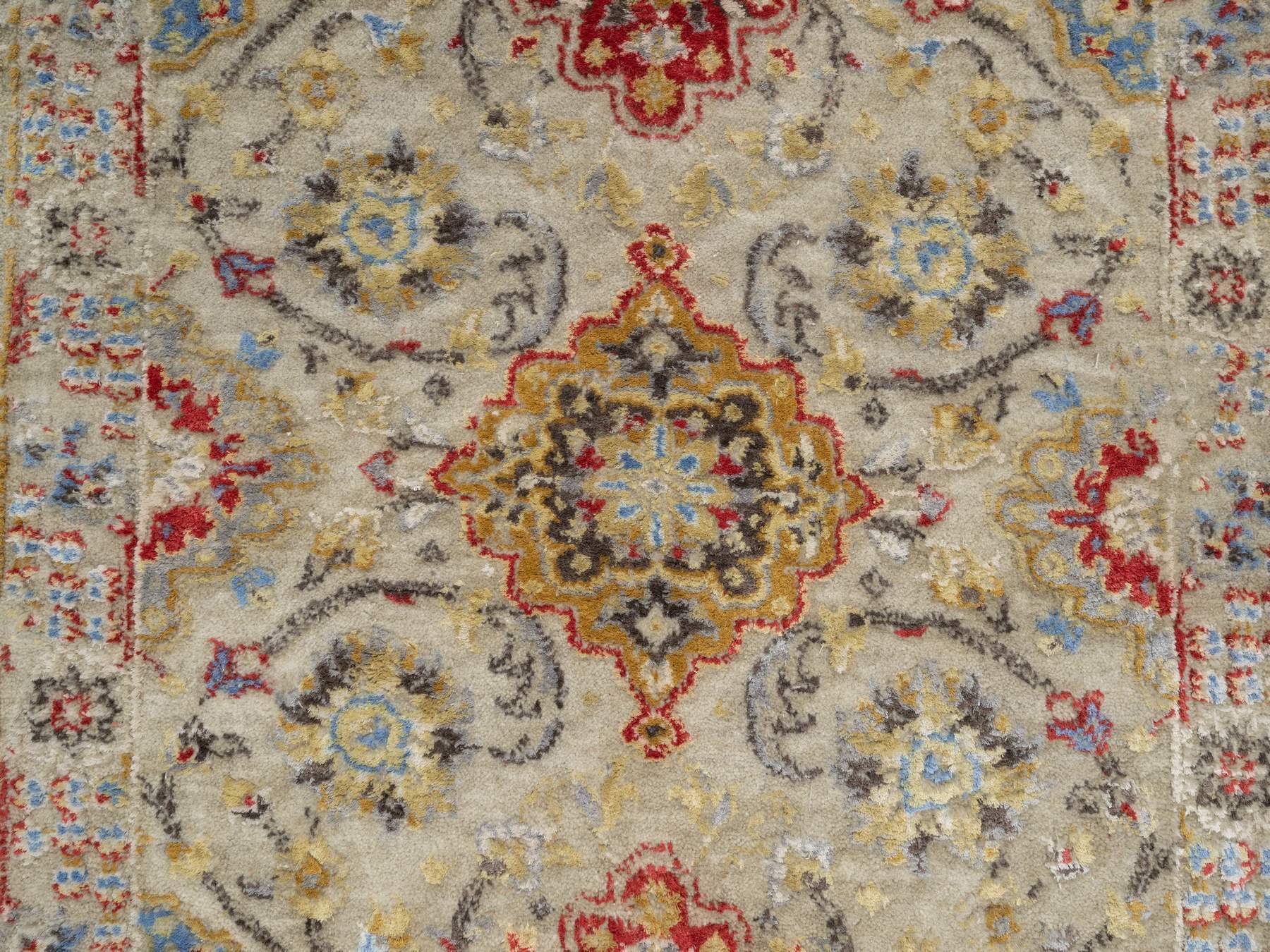 Transitional hand-knotted wool/silk runner in Beige, 2'7" x 26'0", SKU O090818