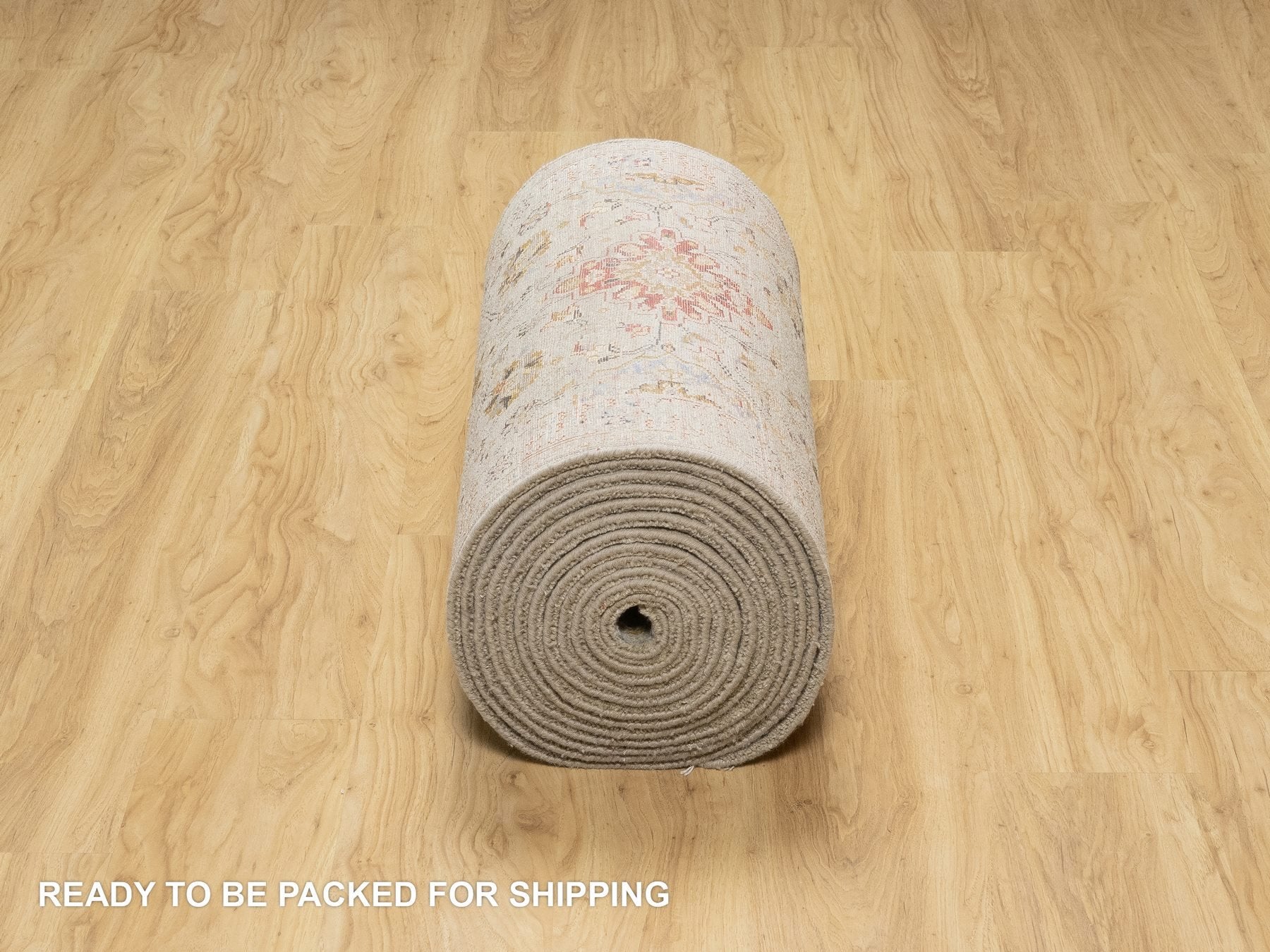 Transitional hand-knotted wool/silk runner in Beige, 2'7" x 26'0", SKU O090818