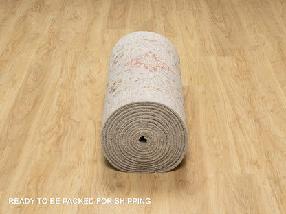 Transitional hand-knotted wool/silk runner in Beige, 2'7" x 26'0", SKU O090818
