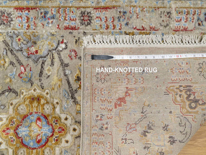 Transitional hand-knotted wool/silk runner in Beige, 2'7" x 26'0", SKU O090818