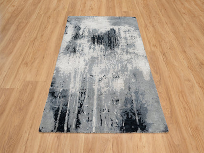 Black 3'1" x 5'3" Modern and Contemporary Hand knotted Wool/Silk Rug - Sku: O090819
