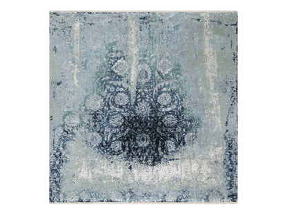 Grey 10'1" x 10'4" Transitional Hand knotted Wool/Silk Rug - Sku: O090820