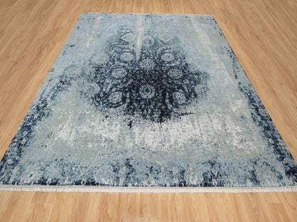 Grey 10'1" x 10'4" Transitional Hand knotted Wool/Silk Rug - Sku: O090820