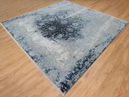 Grey 10'1" x 10'4" Transitional Hand knotted Wool/Silk Rug - Sku: O090820