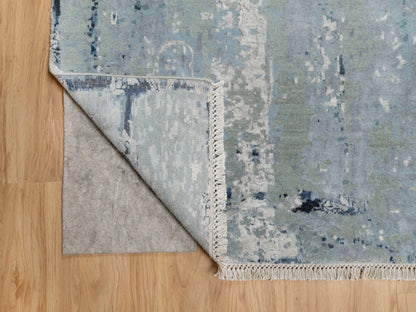 Grey 10'1" x 10'4" Transitional Hand knotted Wool/Silk Rug - Sku: O090820