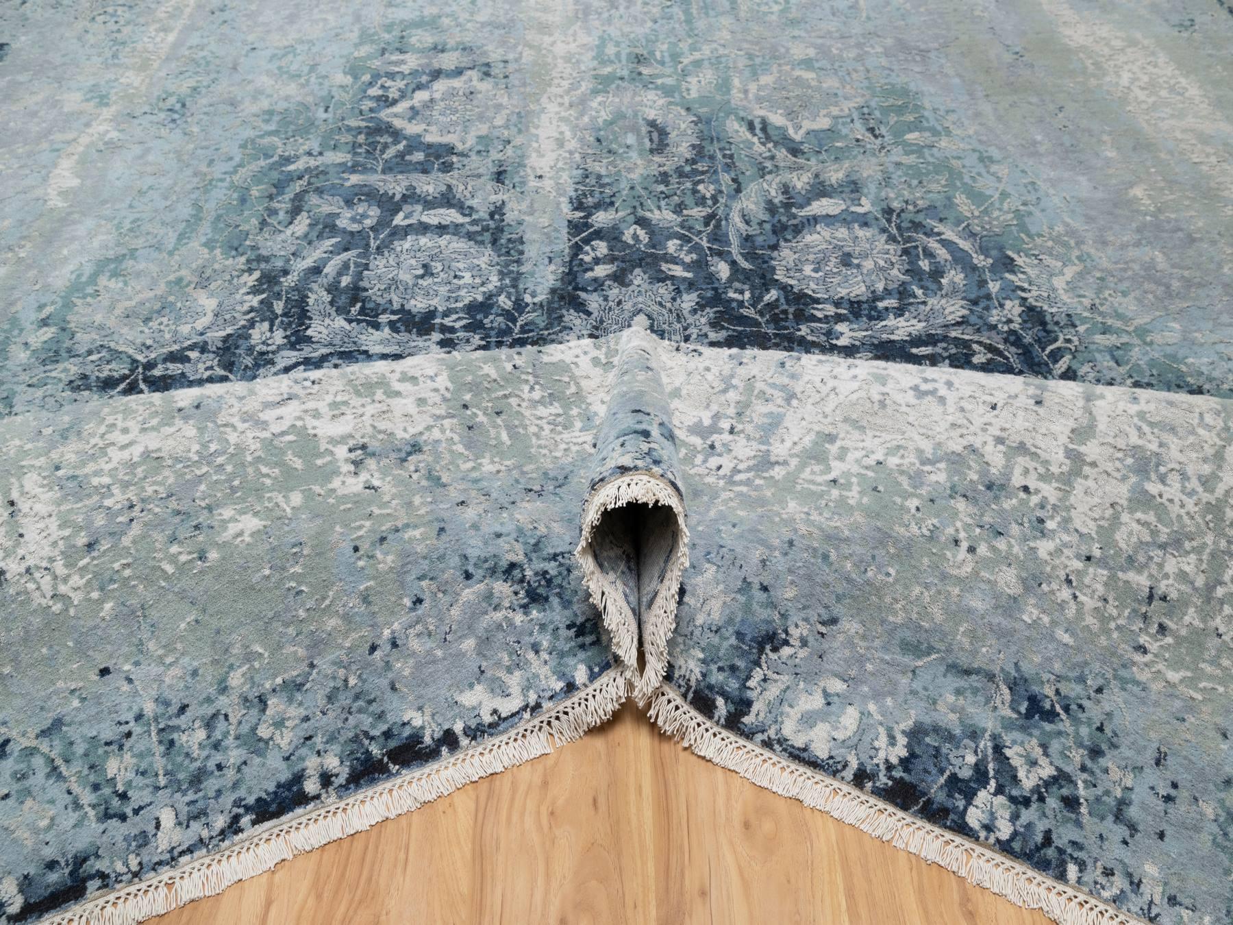 Tabriz Transitional hand-knotted wool/silk rug in Gray, 10'1" x 10'4", SKU O090820