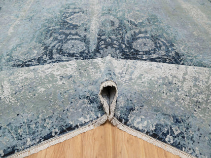 Tabriz Transitional hand-knotted wool/silk rug in Gray, 10'1" x 10'4", SKU O090820