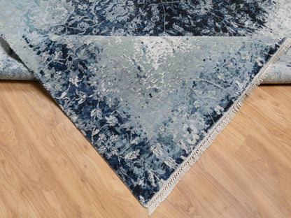 Grey 10'1" x 10'4" Transitional Hand knotted Wool/Silk Rug - Sku: O090820