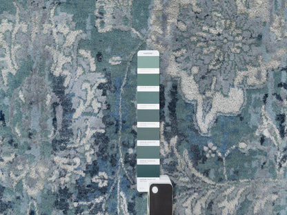 Grey 10'1" x 10'4" Transitional Hand knotted Wool/Silk Rug - Sku: O090820