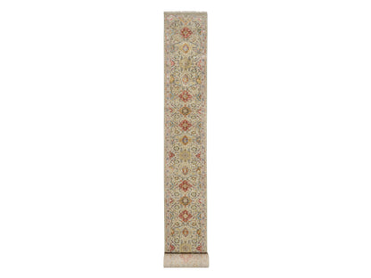 Transitional hand-knotted wool/silk runner in Beige, 2'7" x 26'0", SKU O090823