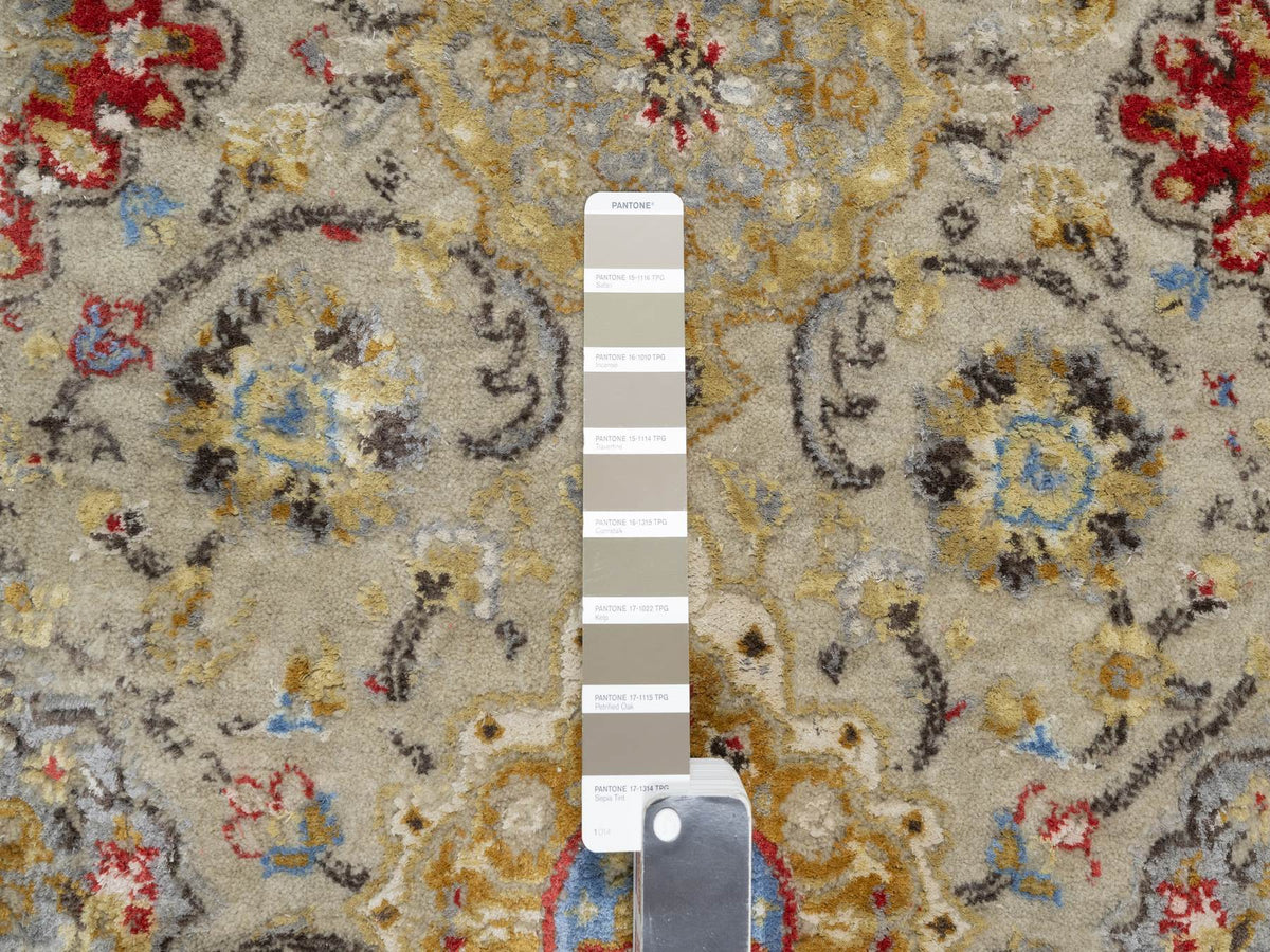 Transitional hand-knotted wool/silk runner in Beige, 2'7" x 26'0", SKU O090823