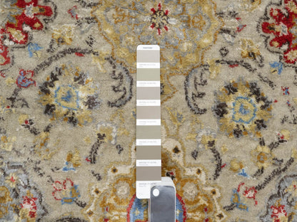 Transitional hand-knotted wool/silk runner in Beige, 2'7" x 26'0", SKU O090823