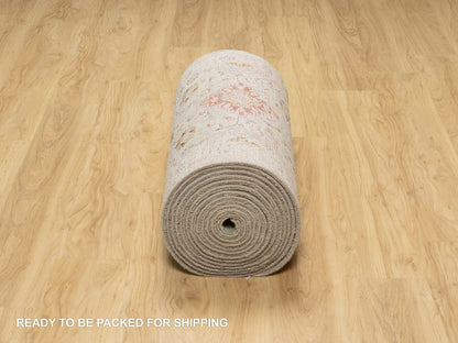 Transitional hand-knotted wool/silk runner in Beige, 2'7" x 26'0", SKU O090823