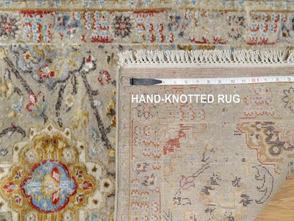 Transitional hand-knotted wool/silk runner in Beige, 2'7" x 26'0", SKU O090823