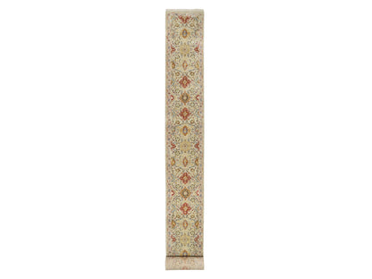 Transitional hand-knotted wool/silk runner in Beige, 2'6" x 24'1", SKU O090825