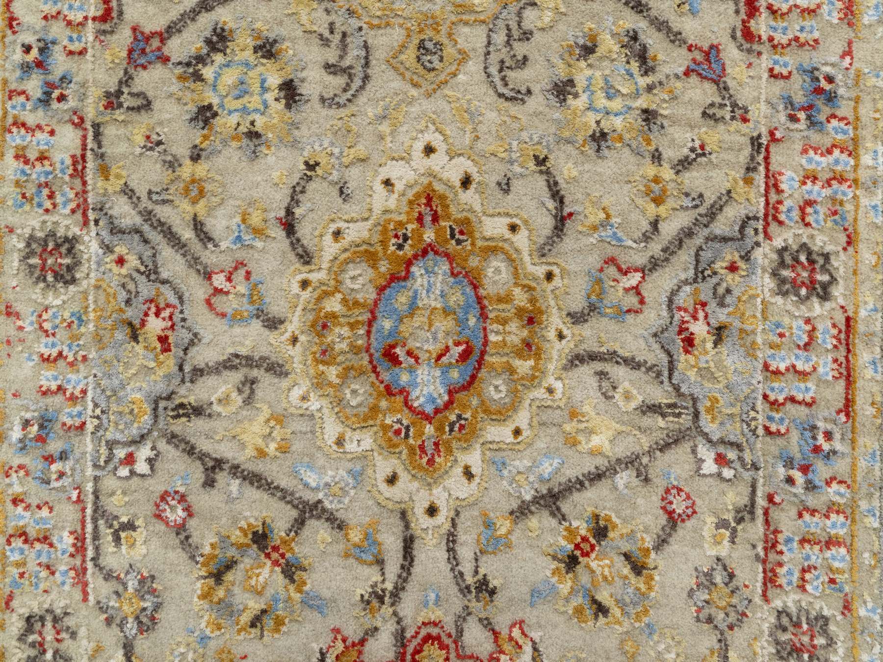 Transitional hand-knotted wool/silk runner in Beige, 2'6" x 24'1", SKU O090825