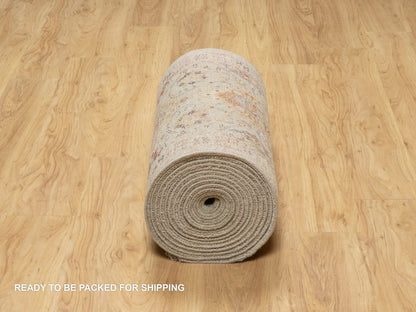 Transitional hand-knotted wool/silk runner in Beige, 2'6" x 24'1", SKU O090825