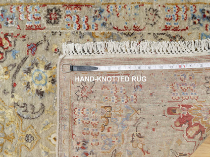 Transitional hand-knotted wool/silk runner in Beige, 2'6" x 24'1", SKU O090825