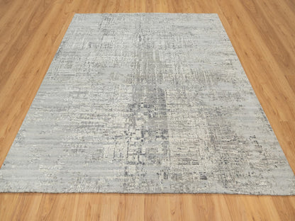 Grey 8'1" x 8'0" Modern / Contemporary Hand knotted Wool Rug - Sku: O090835