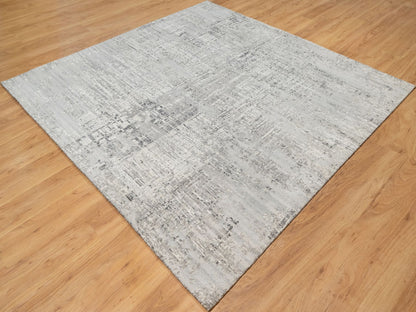 Grey 8'1" x 8'0" Modern / Contemporary Hand knotted Wool Rug - Sku: O090835