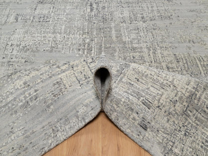 Grey 8'1" x 8'0" Modern / Contemporary Hand knotted Wool Rug - Sku: O090835