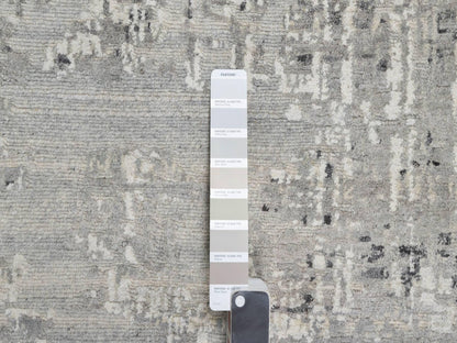 Grey 8'1" x 8'0" Modern / Contemporary Hand knotted Wool Rug - Sku: O090835