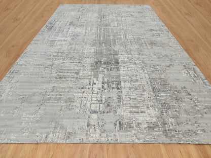 Grey 12'0" x 14'9" Modern / Contemporary Hand knotted Wool Rug - Sku: O090837