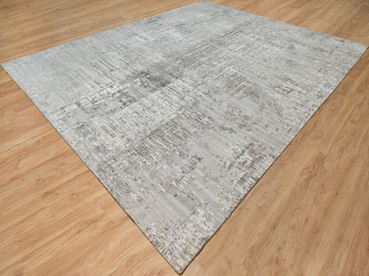 Grey 12'0" x 14'9" Modern / Contemporary Hand knotted Wool Rug - Sku: O090837