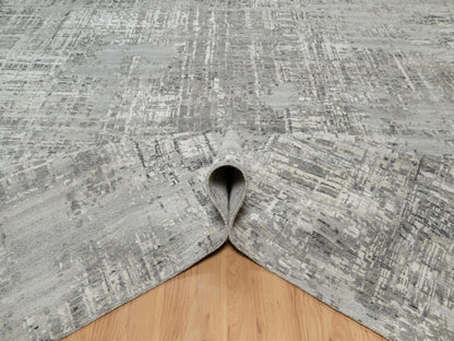 Grey 12'0" x 14'9" Modern / Contemporary Hand knotted Wool Rug - Sku: O090837