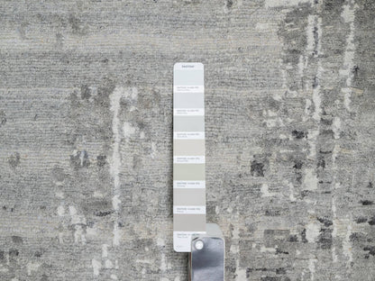 Grey 12'0" x 14'9" Modern / Contemporary Hand knotted Wool Rug - Sku: O090837