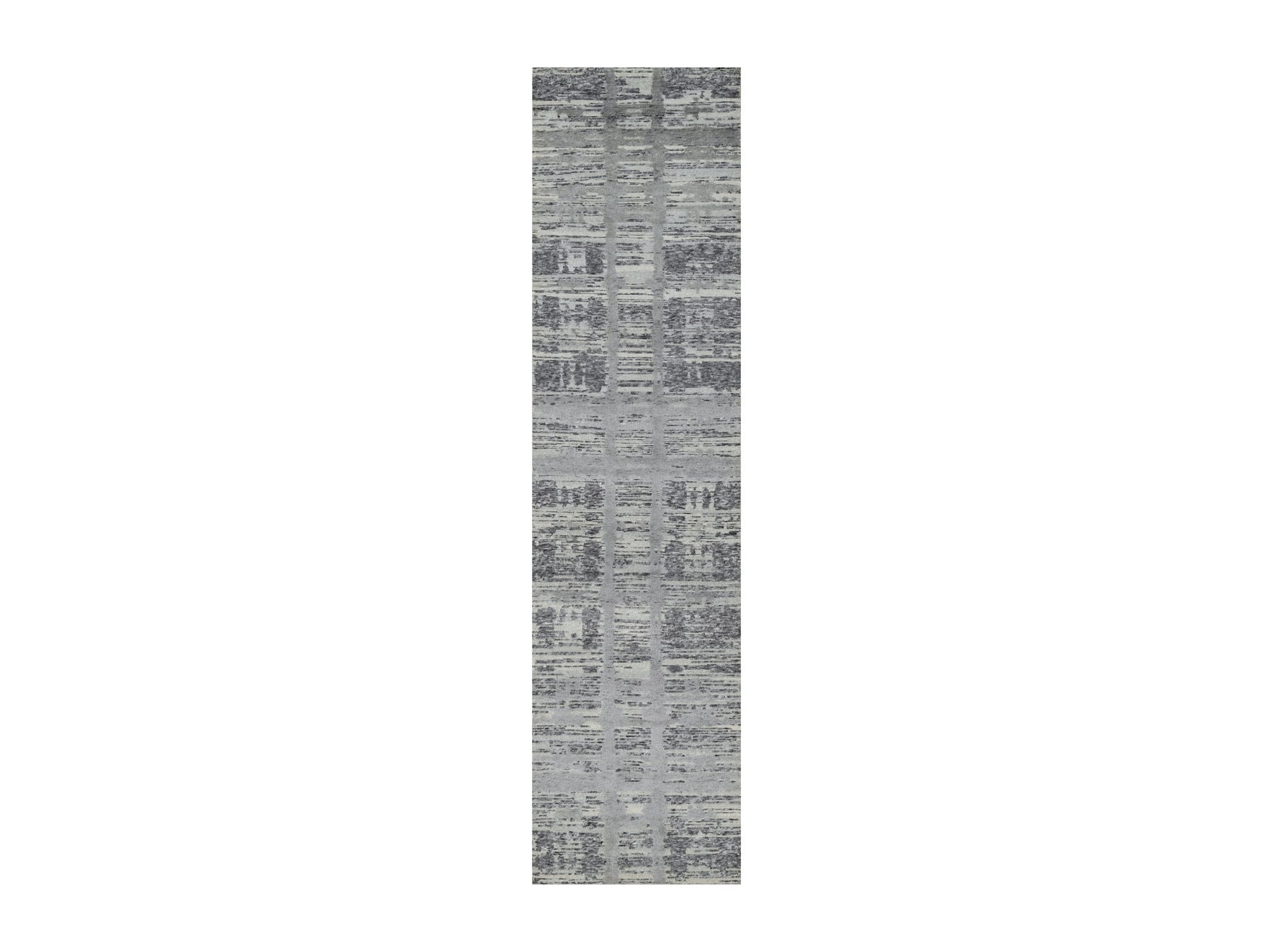 Gray 2'6" x 10'0" Modern / Contemporary Hand knotted Wool Rug - Sku: O090843