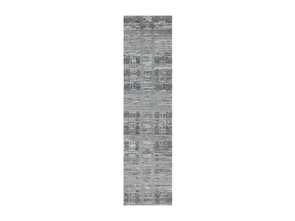 Grey 2'6" x 10'0" Modern / Contemporary Hand knotted Wool Rug - Sku: O090843