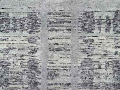Grey 2'6" x 10'0" Modern / Contemporary Hand knotted Wool Rug - Sku: O090843