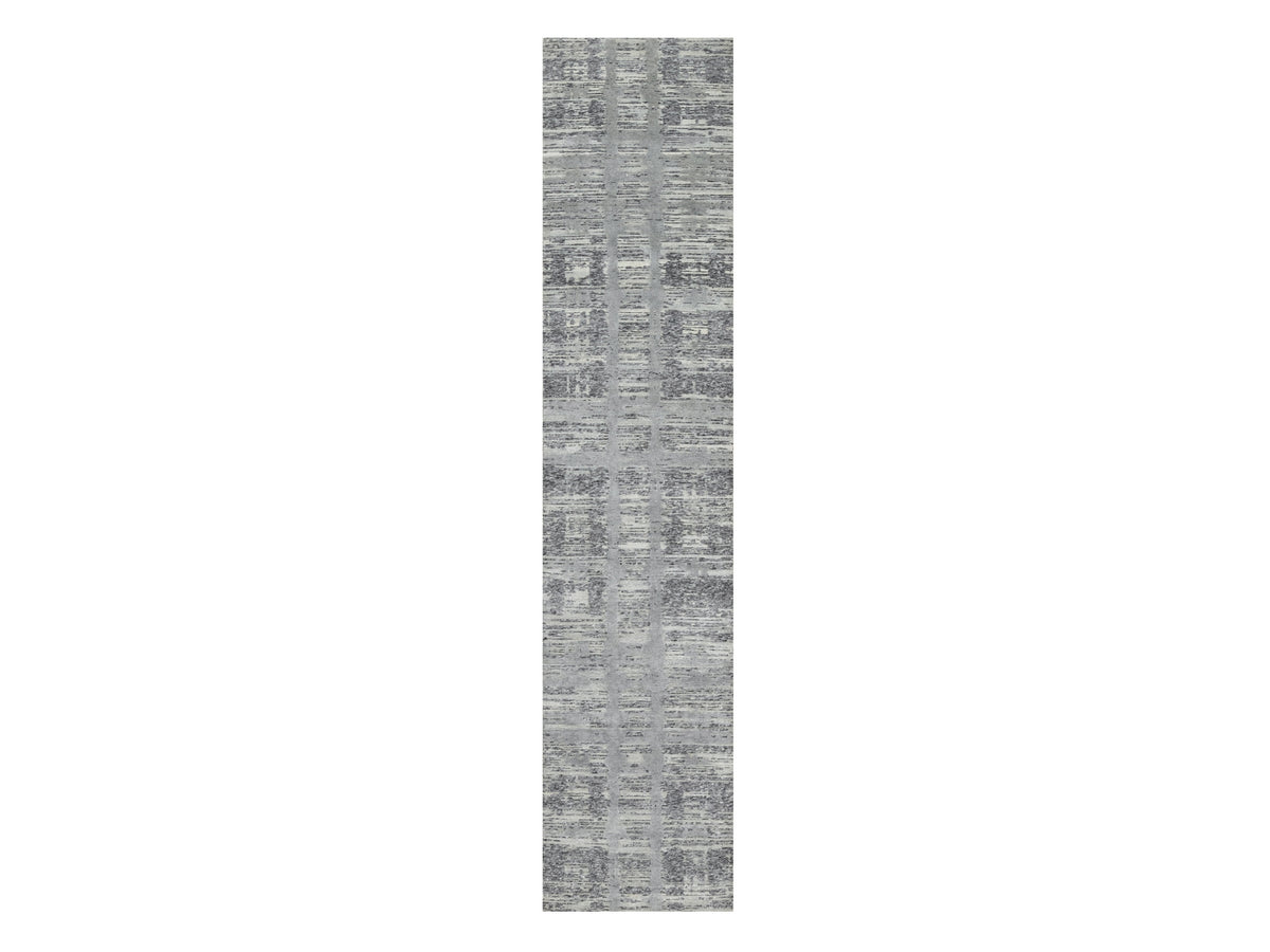 Modern / Contemporary hand-knotted wool runner in Gray, 2'6" x 11'8", SKU O090844