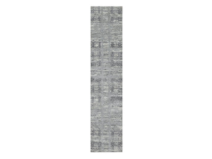 Grey 2'6" x 11'8" Modern / Contemporary Hand knotted Wool Rug - Sku: O090844