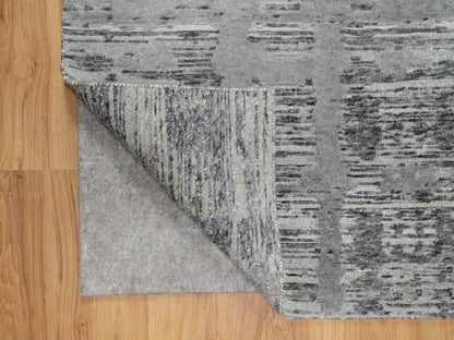 Grey 2'6" x 11'8" Modern / Contemporary Hand knotted Wool Rug - Sku: O090844