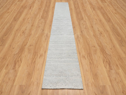 Grey 2'6" x 15'9" Modern / Contemporary Hand knotted Wool Rug - Sku: O090845