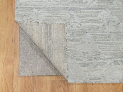 Grey 2'6" x 15'9" Modern / Contemporary Hand knotted Wool Rug - Sku: O090845