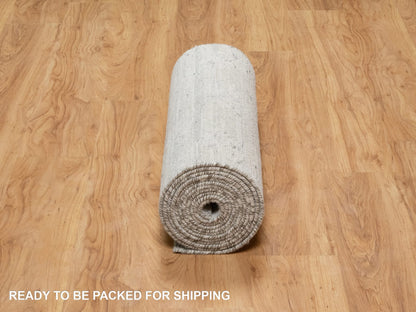 Grey 2'6" x 15'9" Modern / Contemporary Hand knotted Wool Rug - Sku: O090845