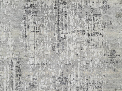 Grey 2'7" x 28'0" Modern / Contemporary Hand knotted Wool Rug - Sku: O090846