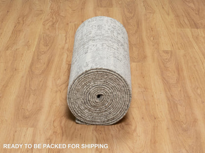 Grey 2'7" x 28'0" Modern / Contemporary Hand knotted Wool Rug - Sku: O090846