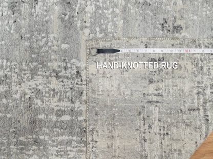 Grey 2'7" x 28'0" Modern / Contemporary Hand knotted Wool Rug - Sku: O090846