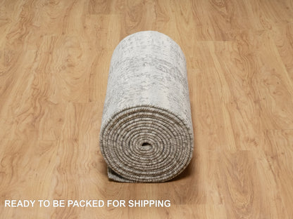 Grey 2'6" x 26'0" Modern / Contemporary Hand knotted Wool Rug - Sku: O090847
