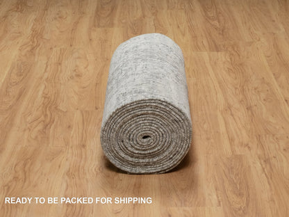 Grey 2'6" x 29'9" Modern / Contemporary Hand knotted Wool Rug - Sku: O090848