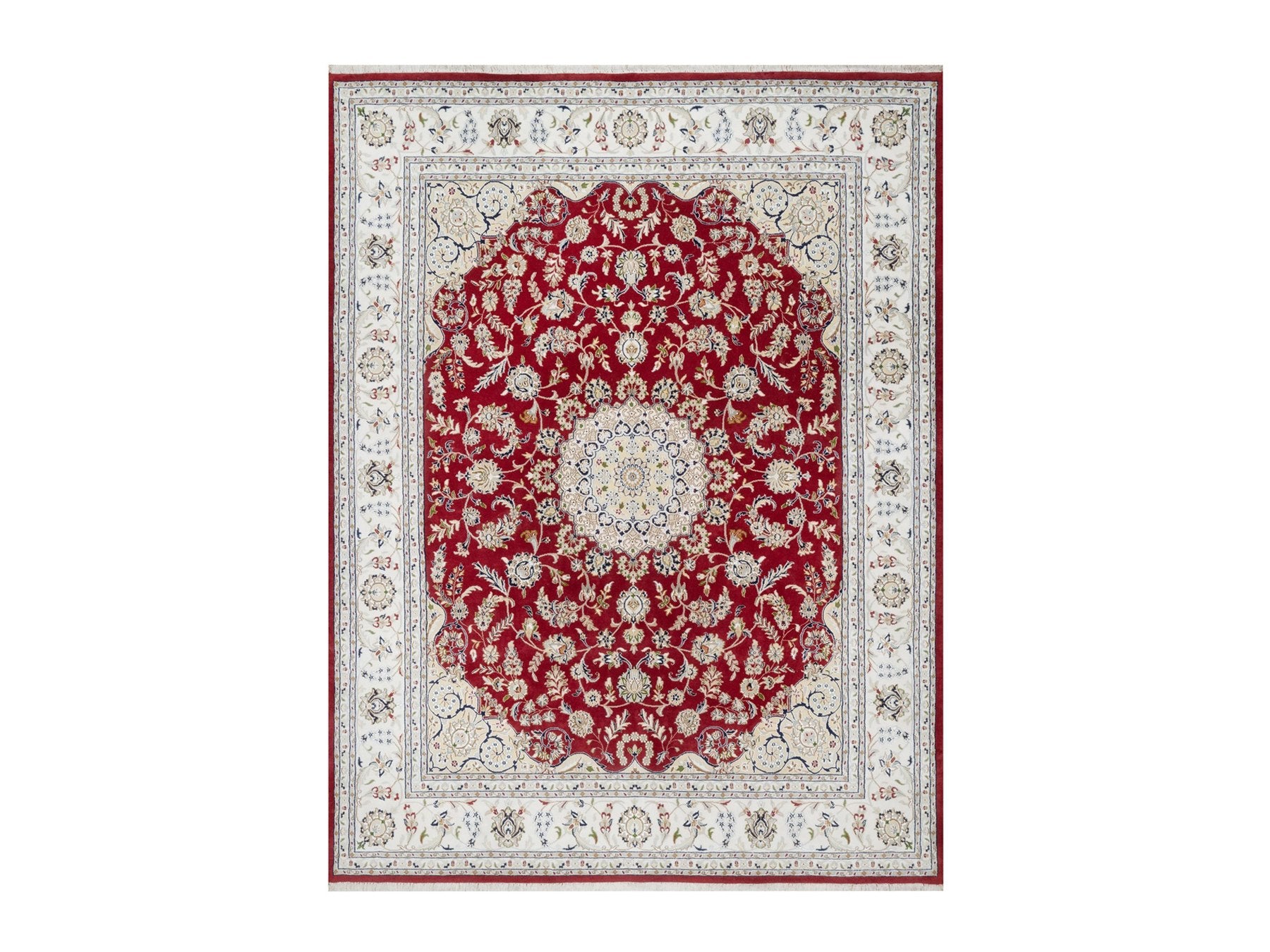 Nain Traditional hand-knotted wool/silk rug in Red, 7'10" x 10'3", SKU O090854