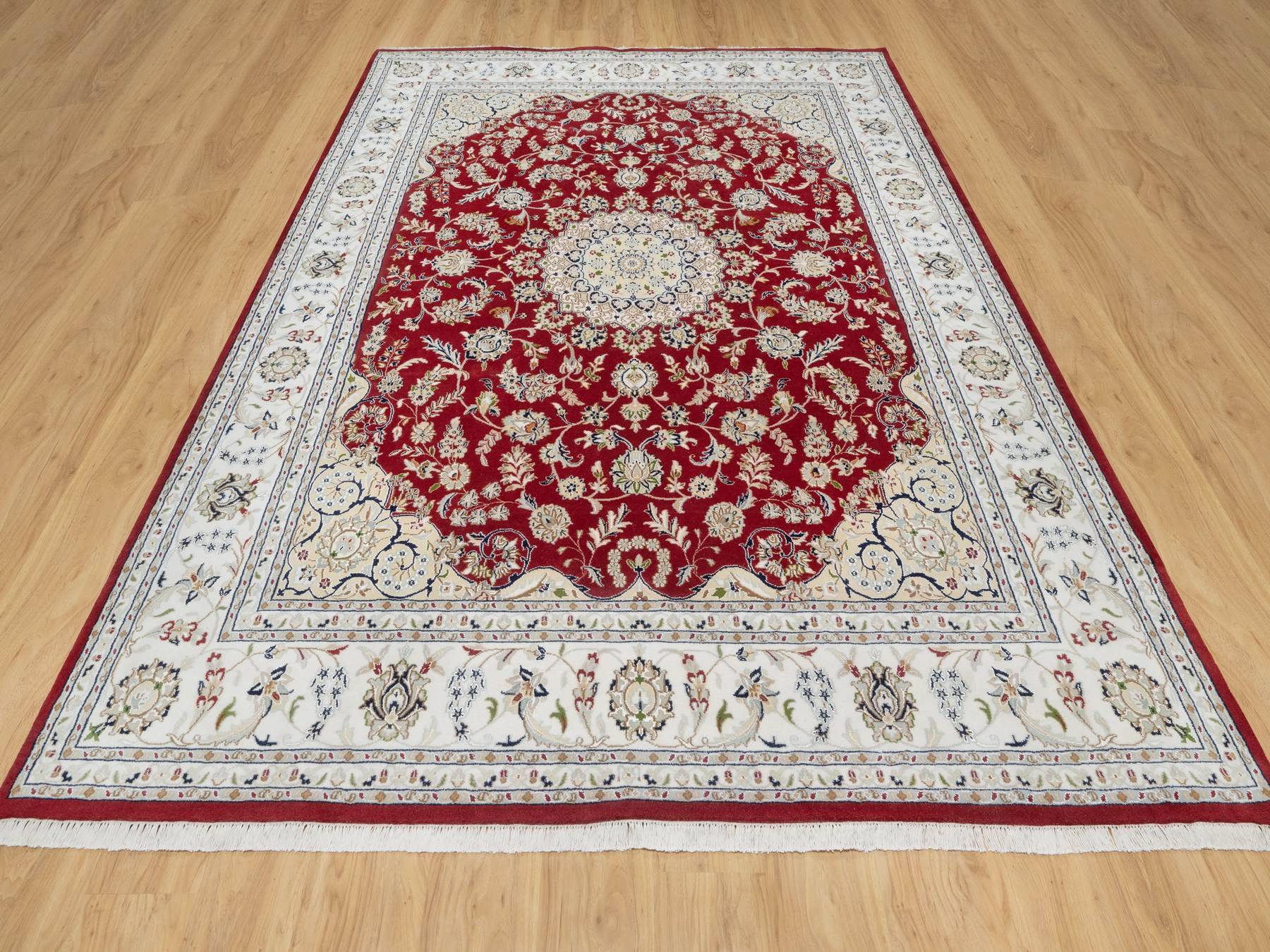 Nain Traditional hand-knotted wool/silk rug in Red, 7'10" x 10'3", SKU O090854
