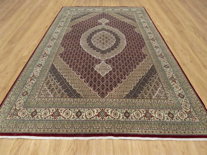 Red 8'10" x 12'4" Traditional Hand knotted Wool/Silk Rug - Sku: O090856