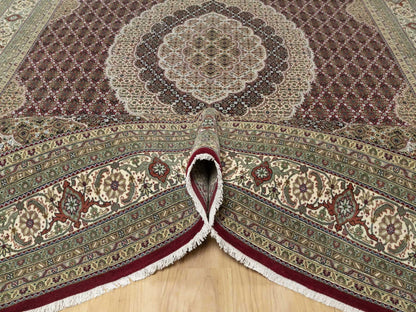Red 8'10" x 12'4" Traditional Hand knotted Wool/Silk Rug - Sku: O090856