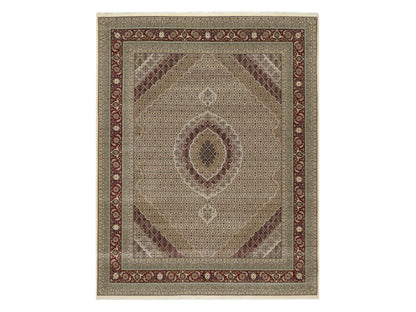 Ivory 8'0" x 10'0" Fine Oriental Hand knotted Wool/Silk Rug - Sku: O090862